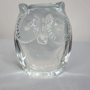 FENTON Owl Paperweight Figure Art Glass Figurine Clear 3.25" Tall Vintage Signed